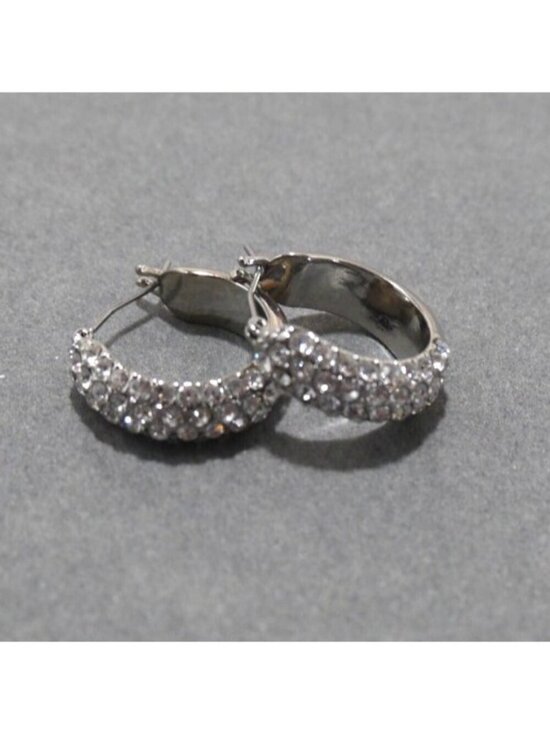 Unbranded Jewelry - Silver tone hoop earrings with clear stones approx 3/4" long